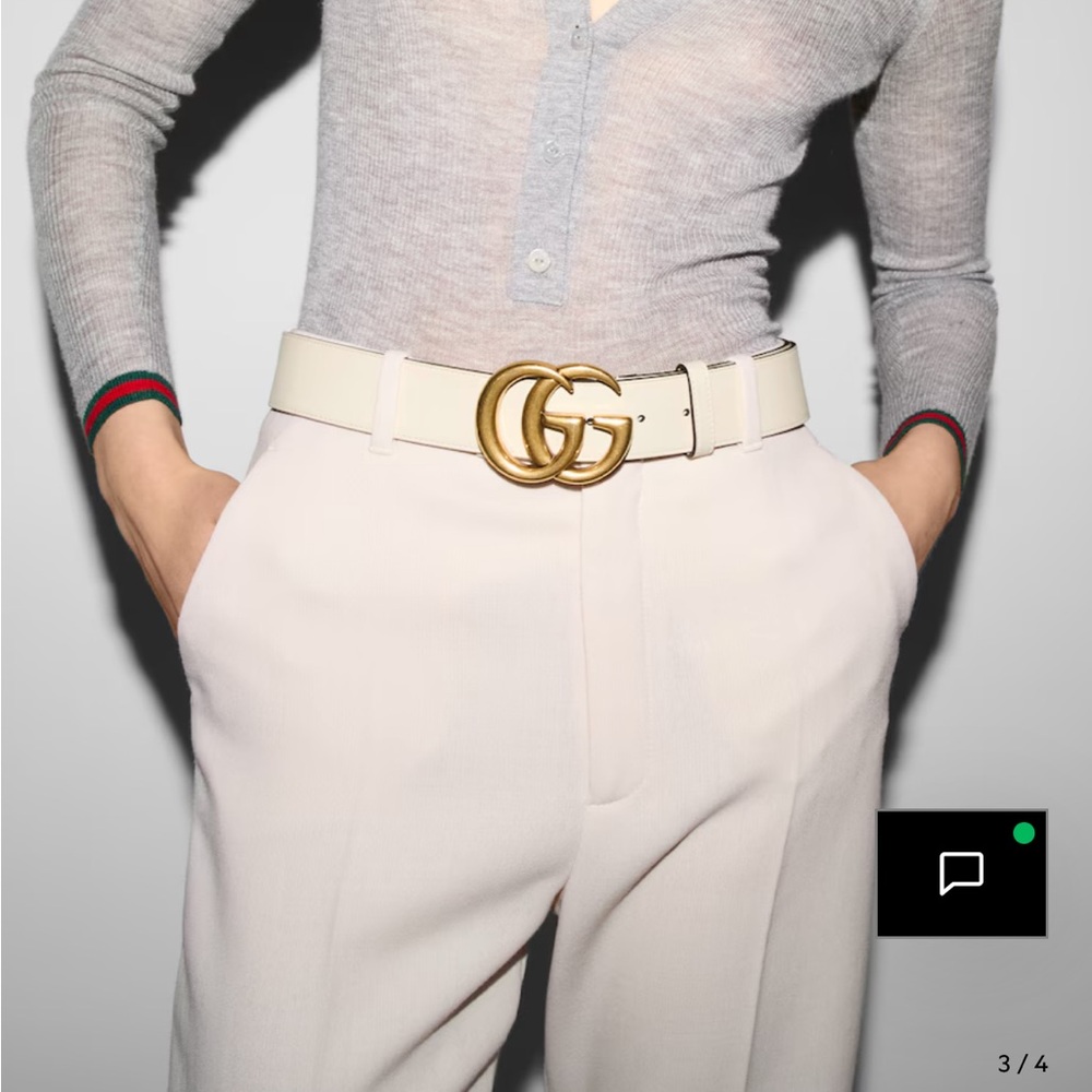 Gucci Marmont Wide White Belt with Gold GG Buckle